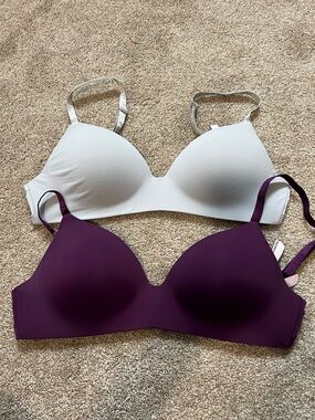 Seamless T-Shirt Bra - Light Gray & Deep Plum